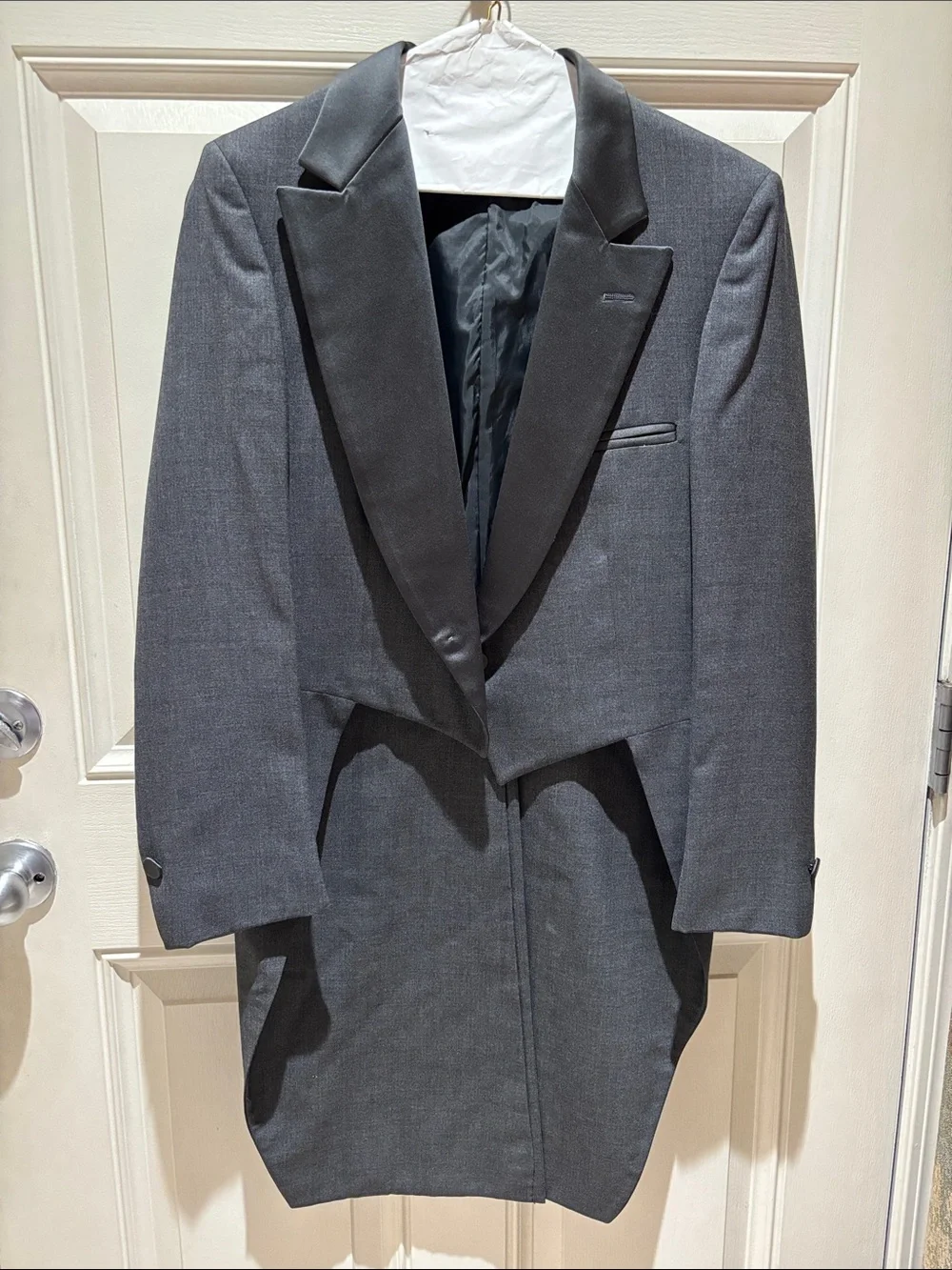 Pierre Cardin Men's Tailcoat Blazer in Charcoal Gray with Black Satin Lapels
